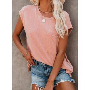 Casual Women's Loose Fit Pink T-Shirt With Pocket Size‎ M